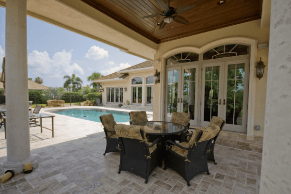 Luxury patio with pool and seating area