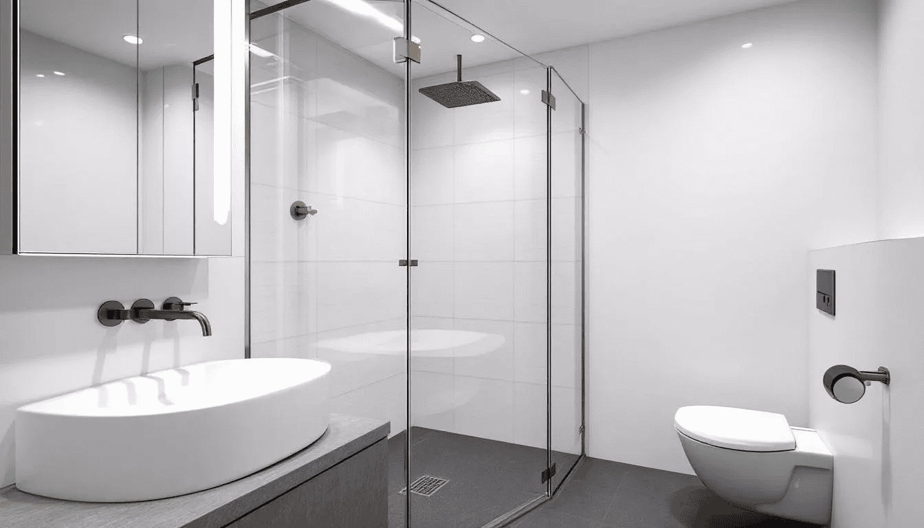 Elegant bathroom renovation showcasing modern fixtures.